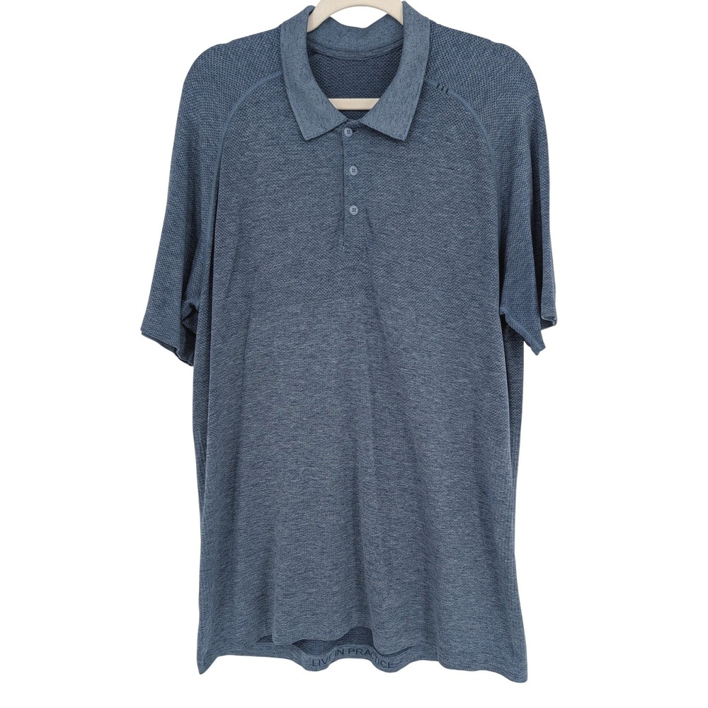 Lululemon Metal Vent Tech Polo Shirt Mens XL Blue‎ Heathered Short Sleeve Active